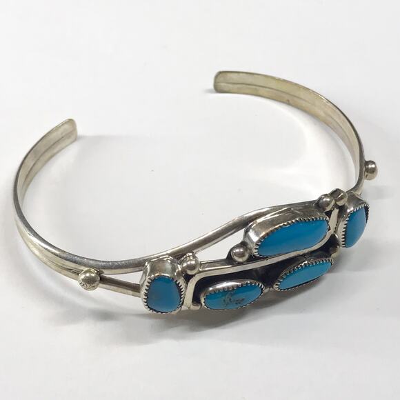 VTG Running Bear Trading Sterling Silver Turquoise Sawtooth Bezel Cuff Bracelet - Picture 13 of 13
